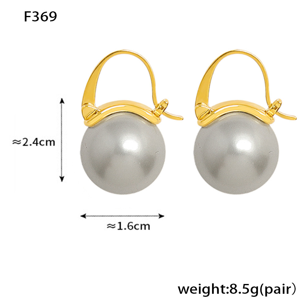 1:F369-gold gray imitation pearl earrings