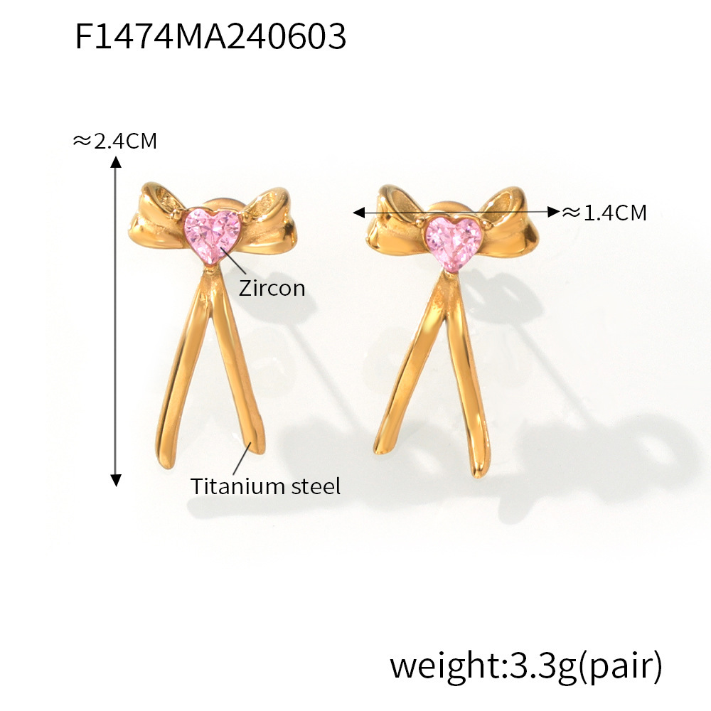 6:F1474-gold pink zircon earrings