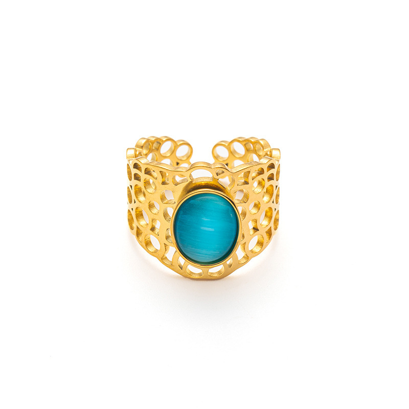 Peacock blue opal gold ring