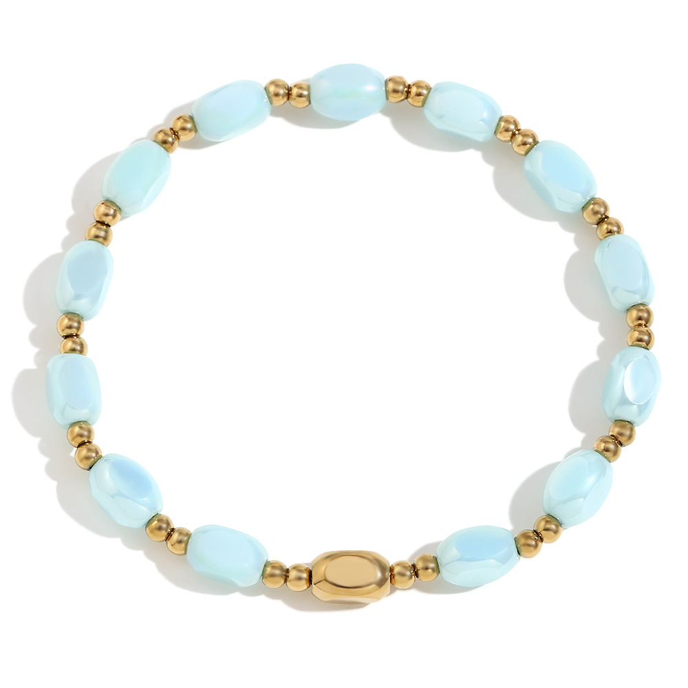 5:Handmade glass beaded bracelet-mint blue