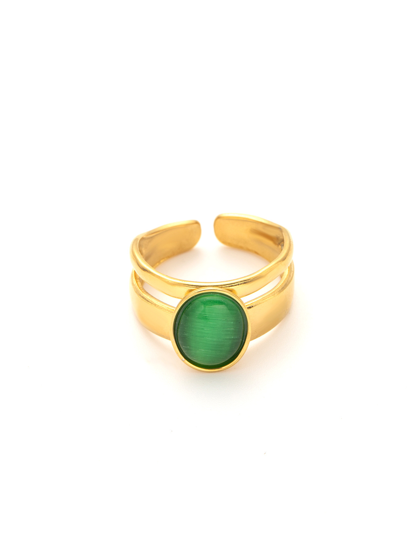 Emerald green opal gold ring