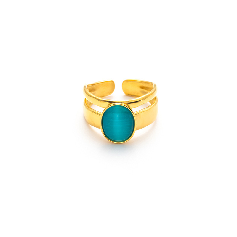 Peacock blue opal gold ring