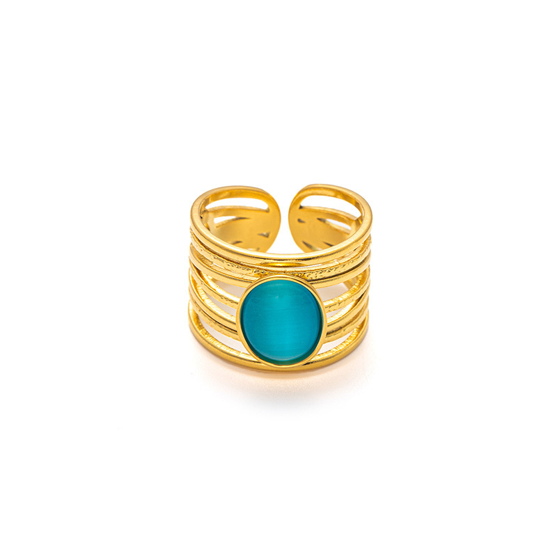 4:Peacock blue opal gold ring