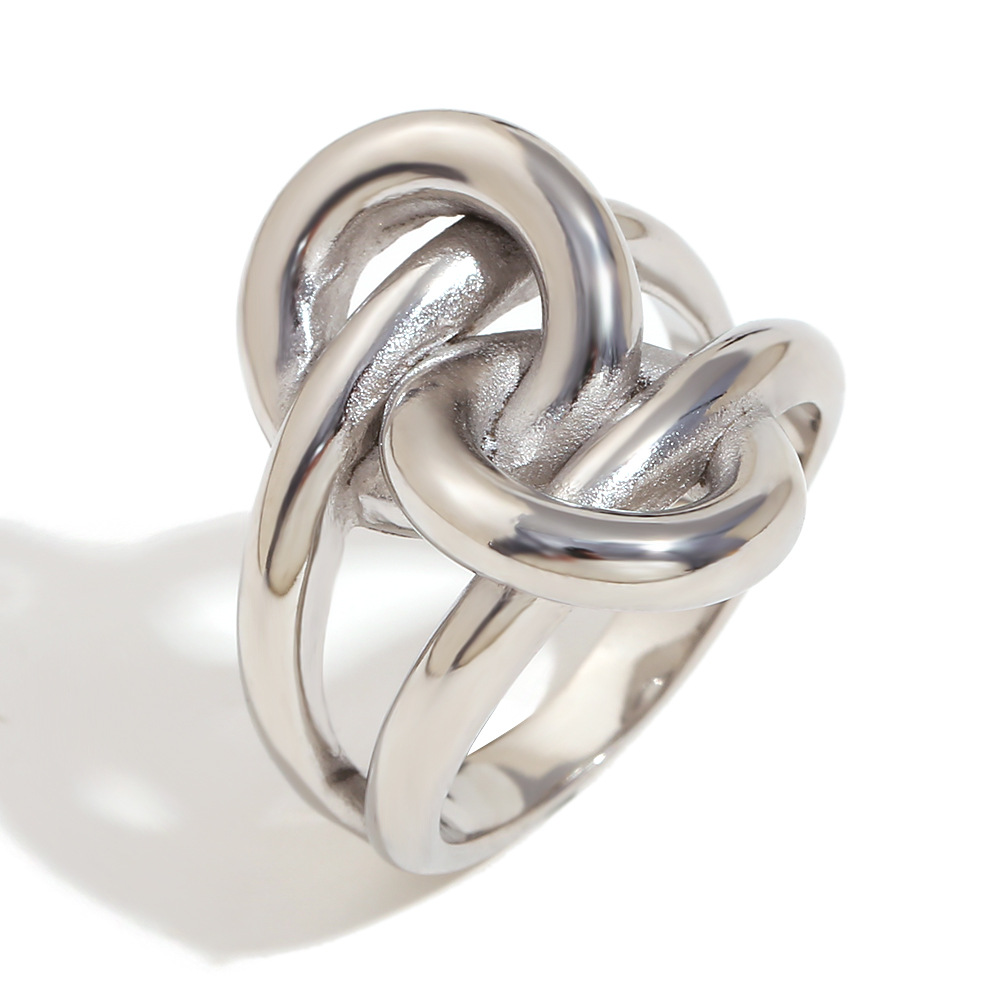 Double layer knotted wrap ring-steel color US Size