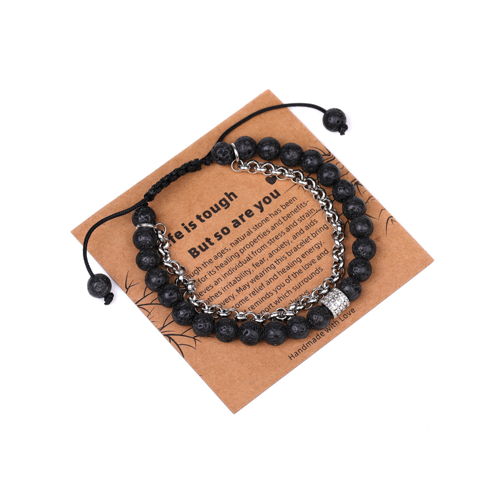 8:XH080A08 volcanic stone chain 6mm braided bracelet (with card)