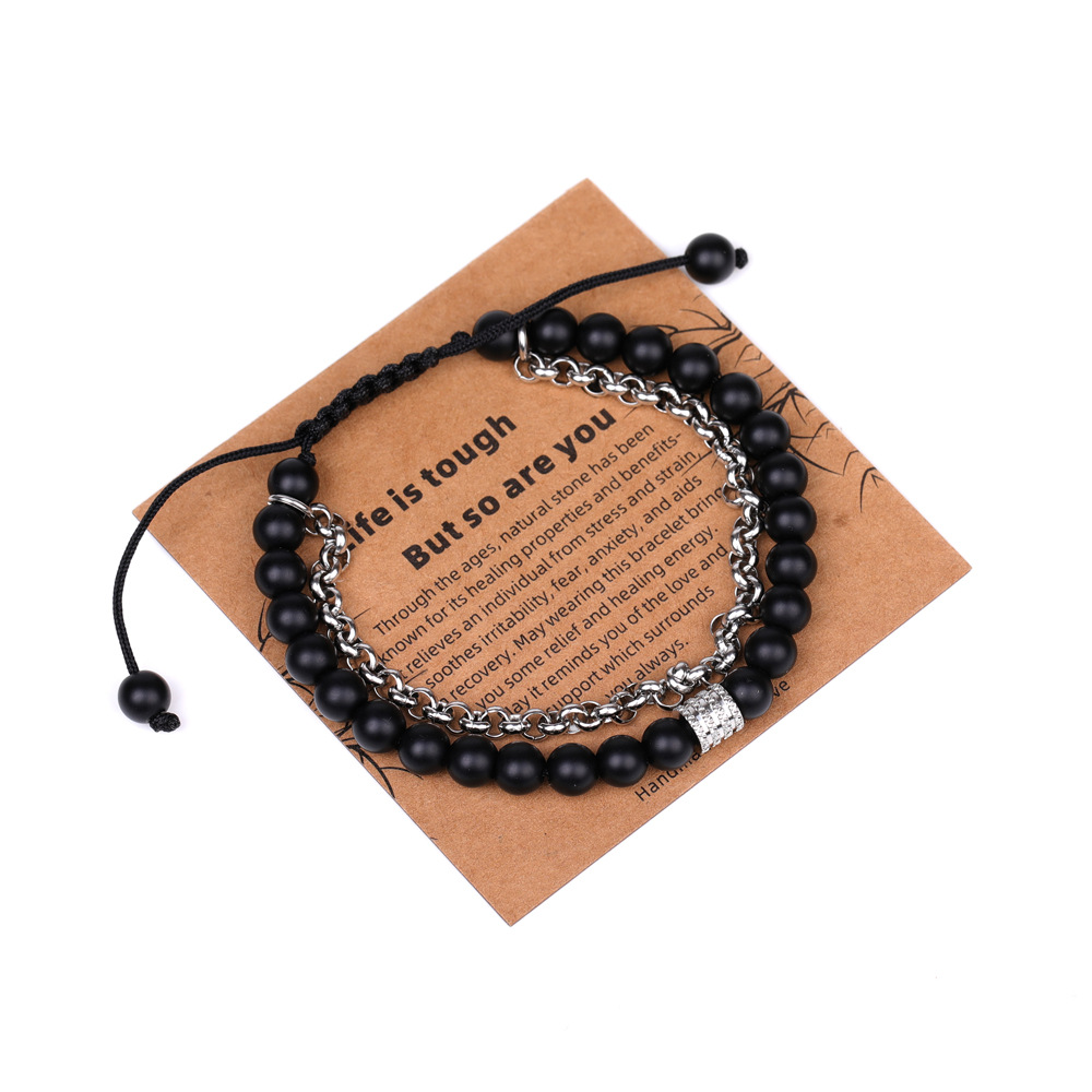 10:XH080A10 frosted black stone chain 6mm braided bracelet (with card)