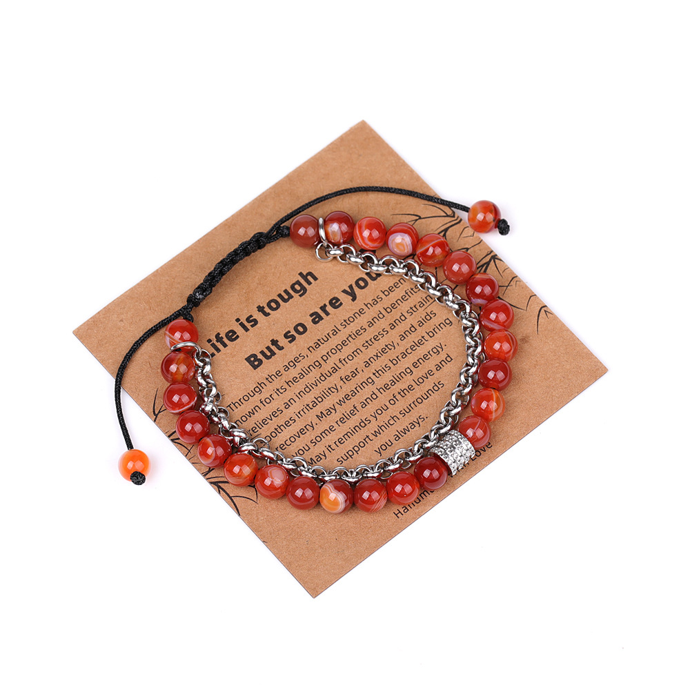 11:XH080A11 stripe red agate chain 6mm braided bracelet (with card)