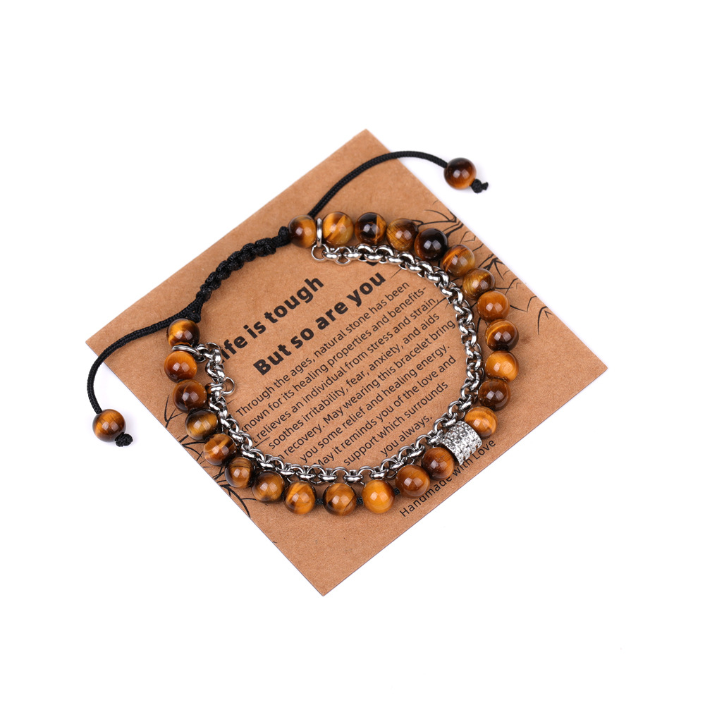 12:XH080A12 tiger eye stone chain 6mm woven bracelet (with card)