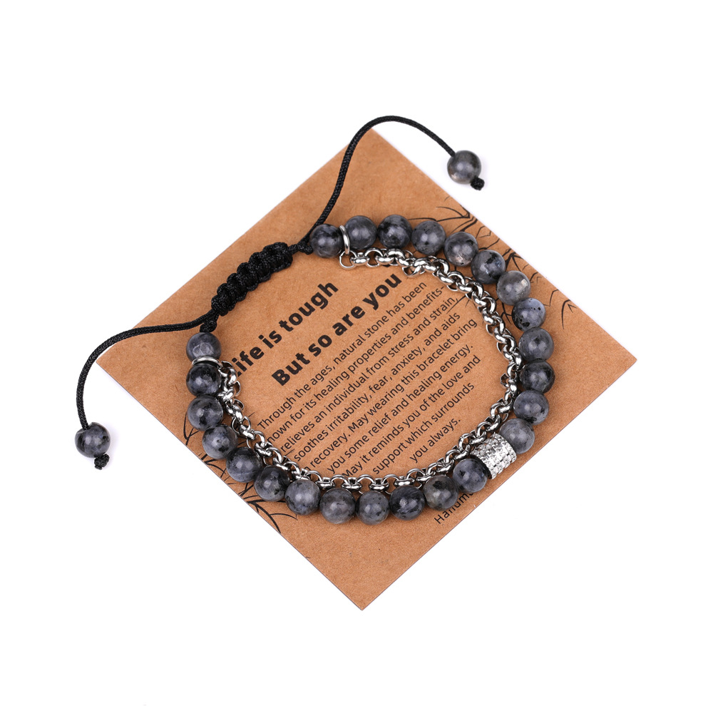 15:XH080A15 black glitter chain 6mm braided bracelet (with card)