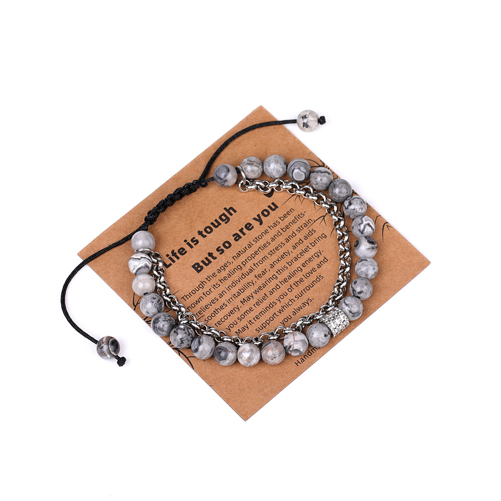 17:XH080A17 map stone chain 6mm braided bracelet (with card)