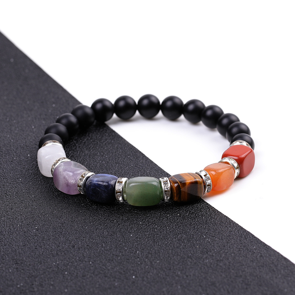 3:SY977A03 Frosted Black Stone   colorful with shape agate micro diamond bracelet