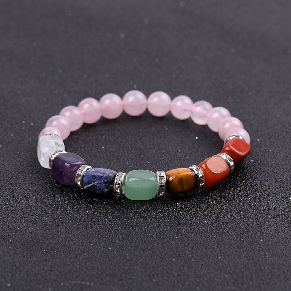 7:SY977A07 pink chalcedony   colorful with shape agate micro diamond bracelet