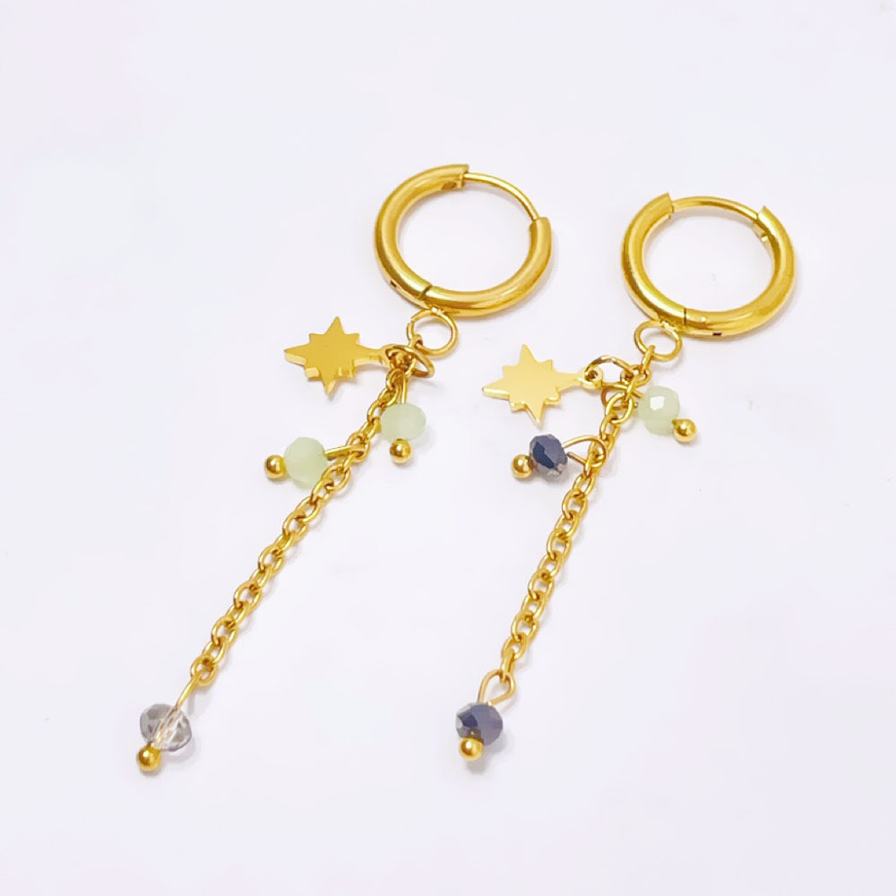 4:Star hanging gray bead earrings gold
