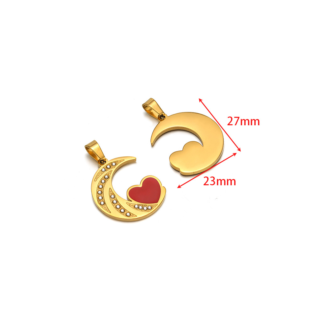 23*27mm golden dot diamond moon heart red oil drop