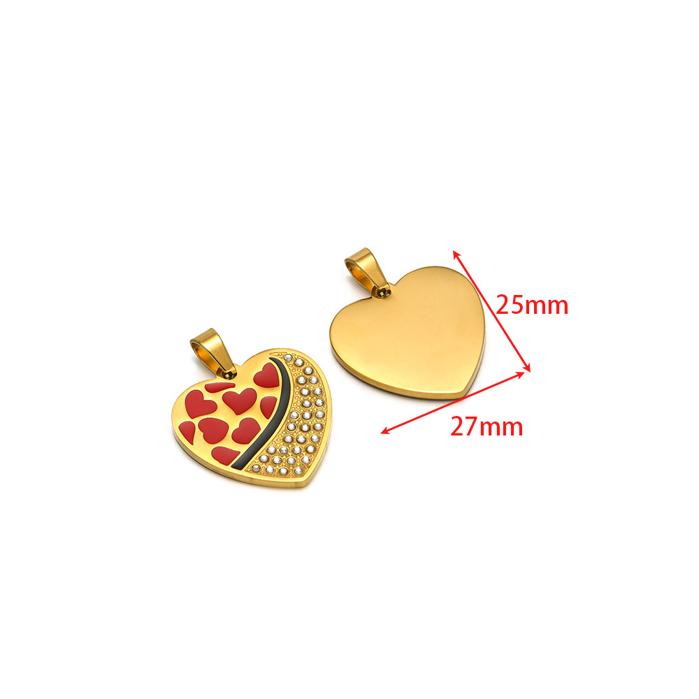 9:25*27mm gold dot diamond red and black oil dripping peach heart pendant clip 5*10mm melon seed buckle