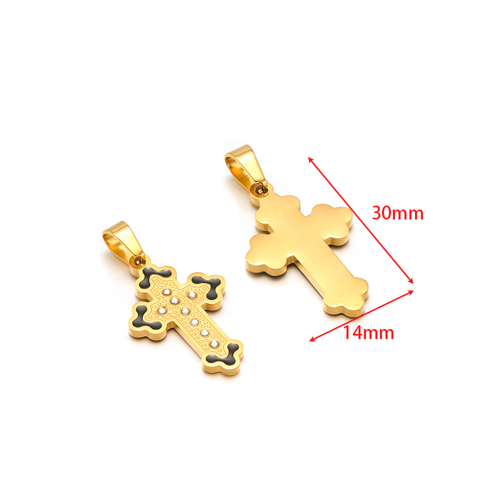 14*30mm gold cross black oil dot diamond pendant c