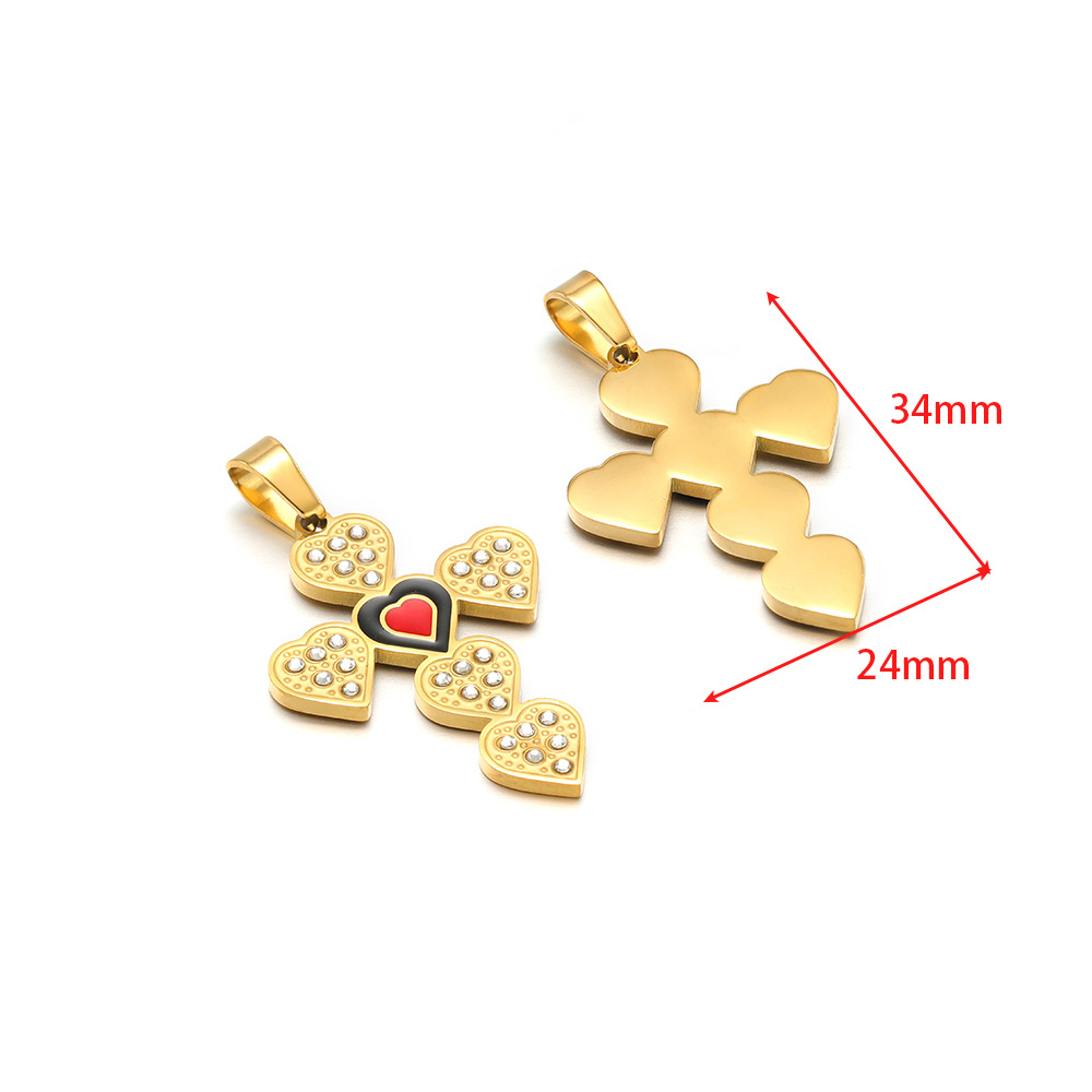 5:24*34mm gold cross black and red peach heart oil drip diamond pendant clip 5*10mm melon seed buckle