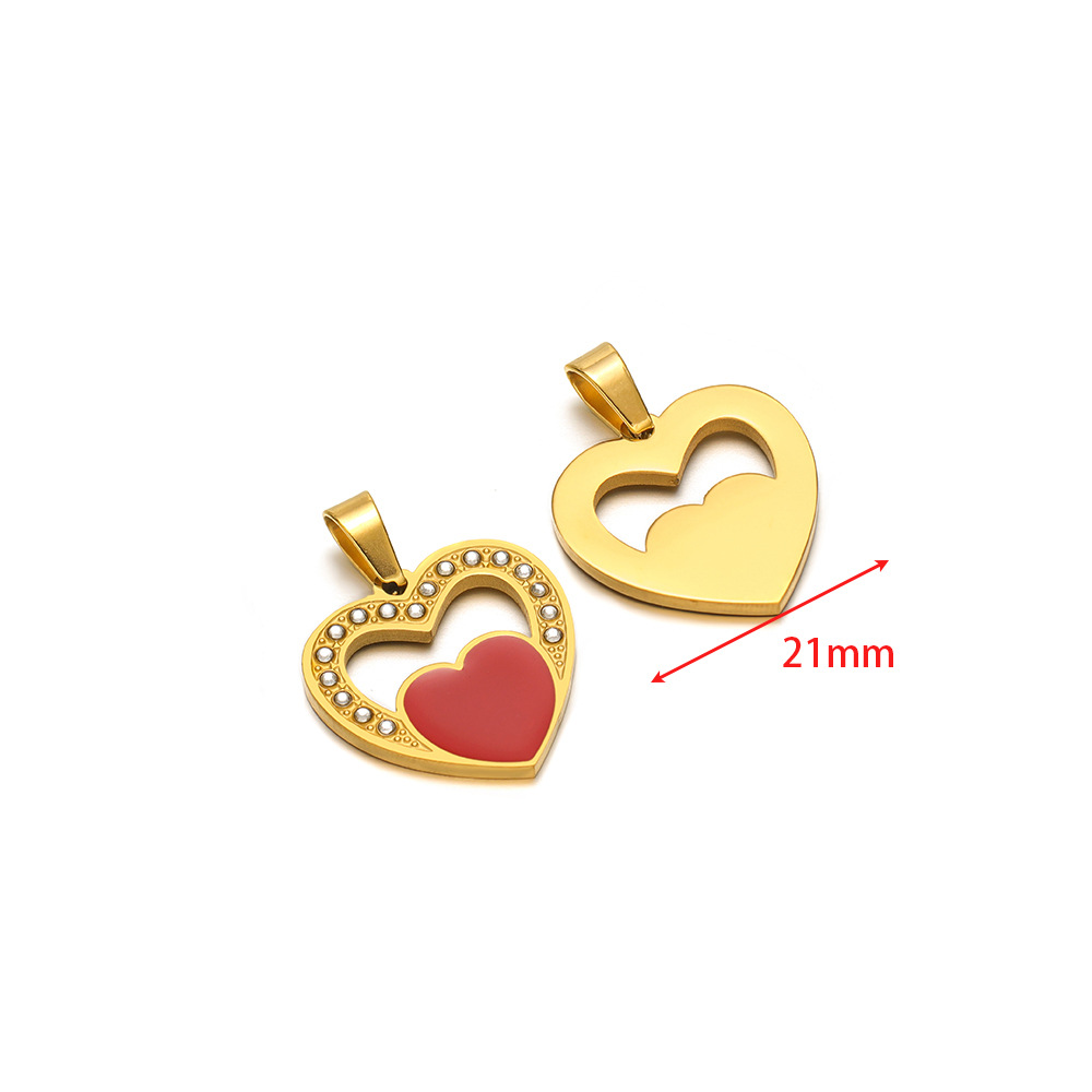 21mm wide hollow gold peach heart red oil drop pen