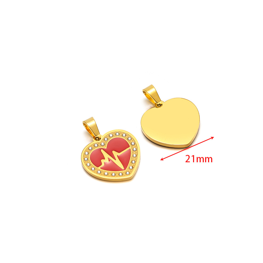 4:21mm wide gold heart red electrocardiogram oil drop pendant clip 5*10mm melon seed buckle