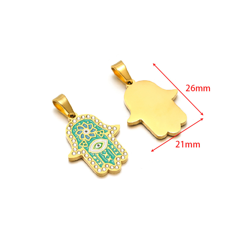 10:21*26mm golden palm lotus eyes oil dotted diamond pendant clip 5*10mm melon seed buckle green