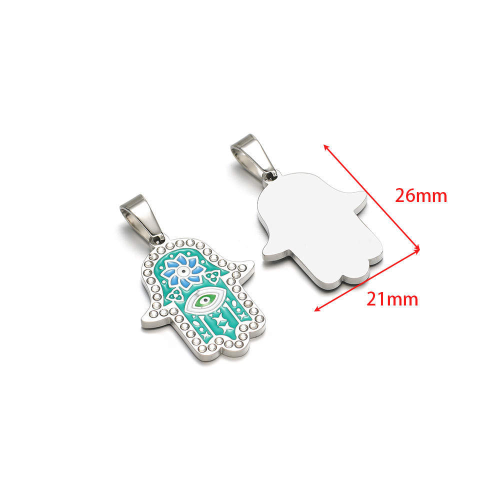 12:21*26mm steel color palm lotus eyes oil dotted diamond pendant clip 5*10mm melon seed buckle green