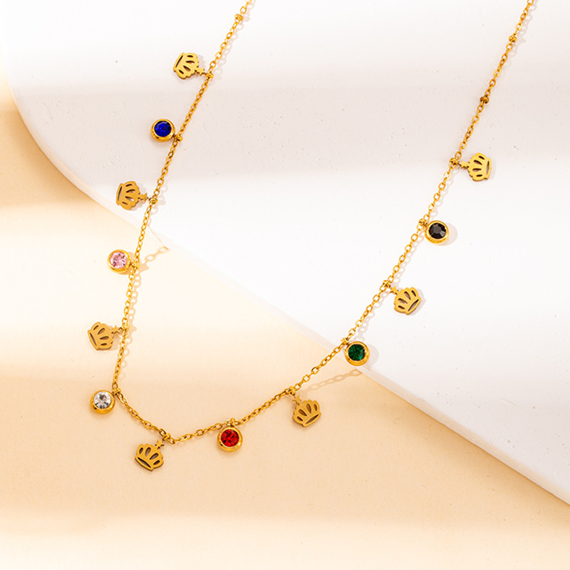 1:Colorful zircon crown necklace