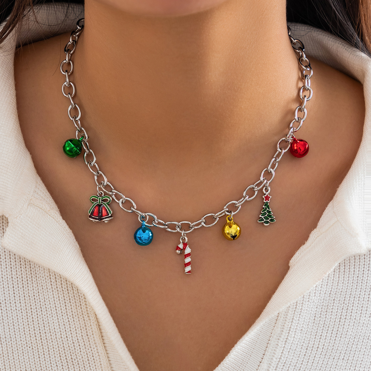 2:Single layer christmas crutch bell necklace