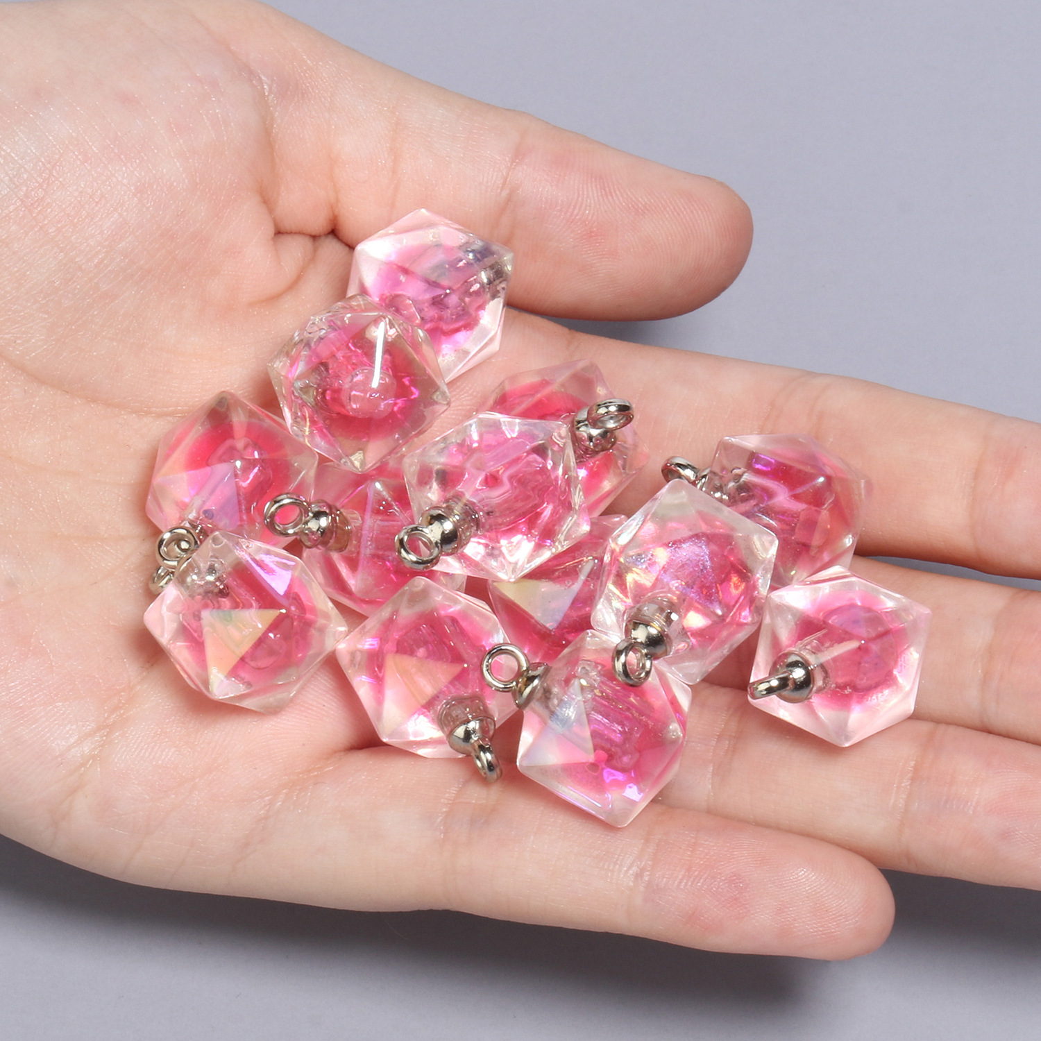 7:10 21x15mm pink polygonal acrylic pendants