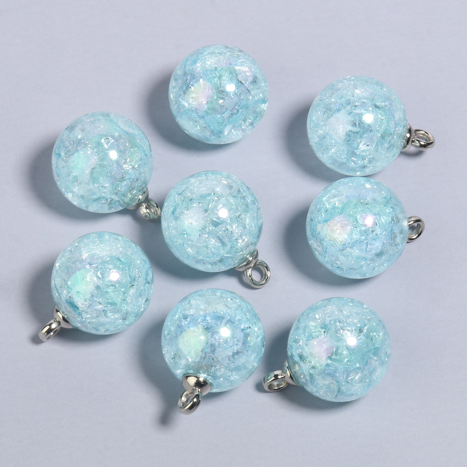 6:20.5x15mmab sky blue explosive stone round acrylic pendant 10 pieces