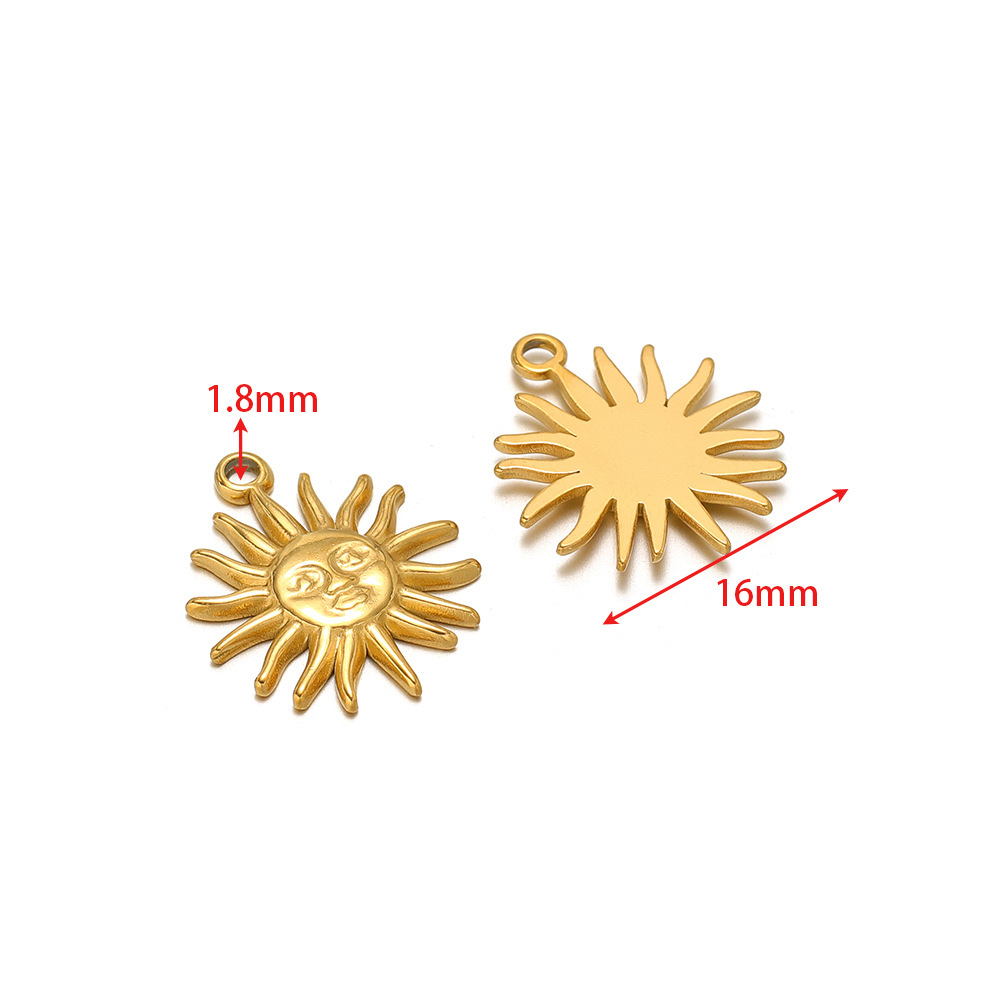 1:16mm sun face pendant with 1.8mm single hole in gold