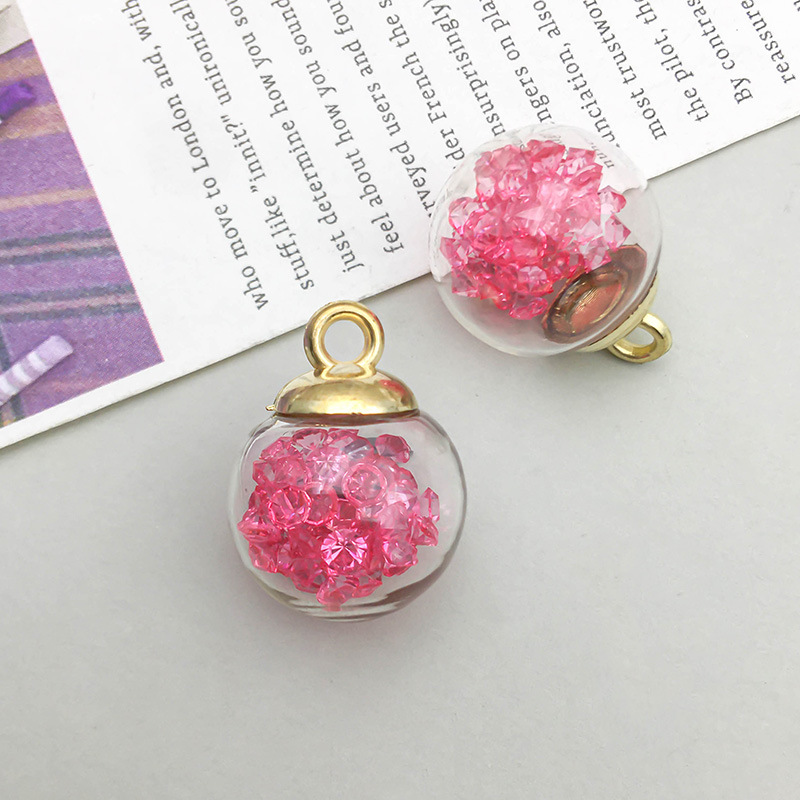 14:1 pcs Pink Crystal Diamond Glass Ball pendant 15*21mm-1.7g-16532