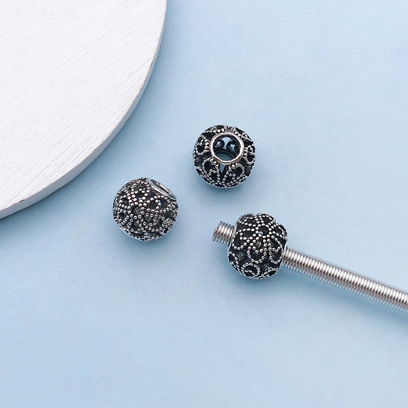 4:1 Ancient silver hollow flower-shaped large hole beads 10*12 holes 4.8 mm-16635-1.7g