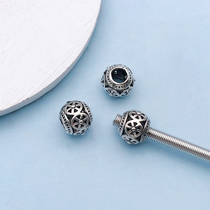 8:1 Ancient silver hollow heart Big Hole beads 9*11 hole 4.8 mm-16639-1.4g