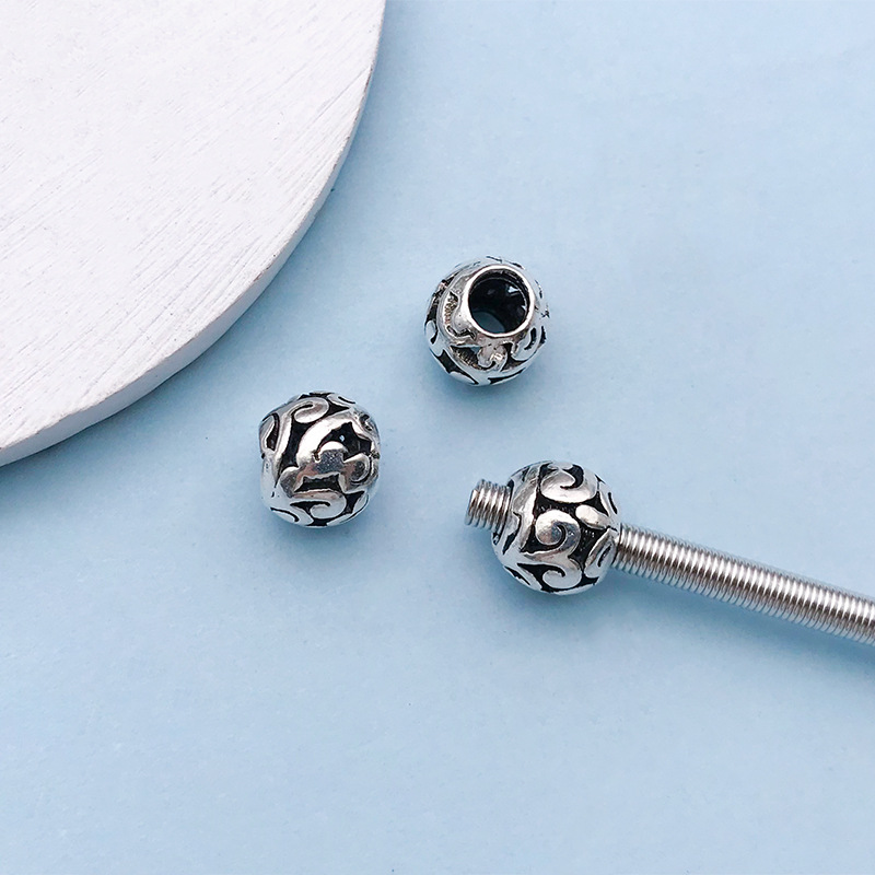 10:1 Ancient silver hollow pattern large hole beads 9*11 hole 4.8 mm-16641-1.3g