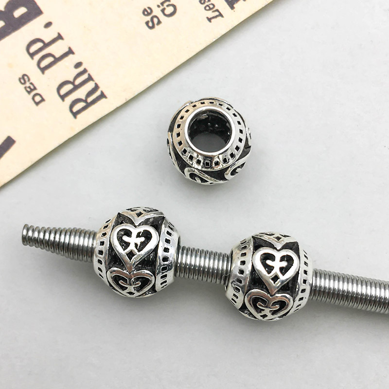 2:1 antique silver hollow heart Big Hole beads 9*11mm-1.3g-16633
