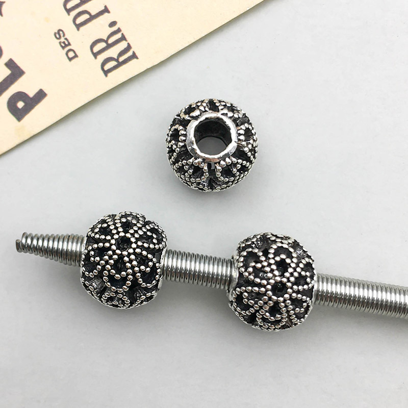 4:1 antique silver hollow flower-shaped large hole beads 10*12mm-1.7g-16635