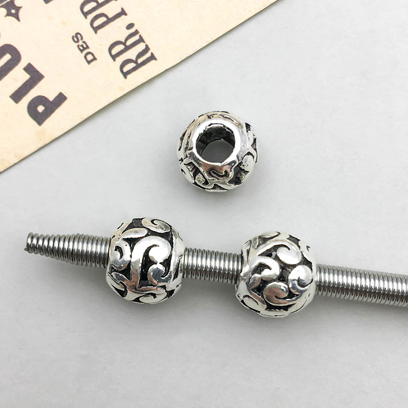 10:1 antique silver hollow pattern large hole beads 9*11mm-1.4g-16641