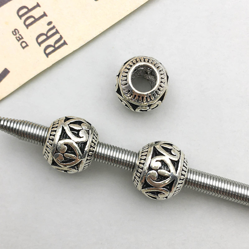 11:1 antique silver hollow love big hole bead 9*11mm-1.8g-16479