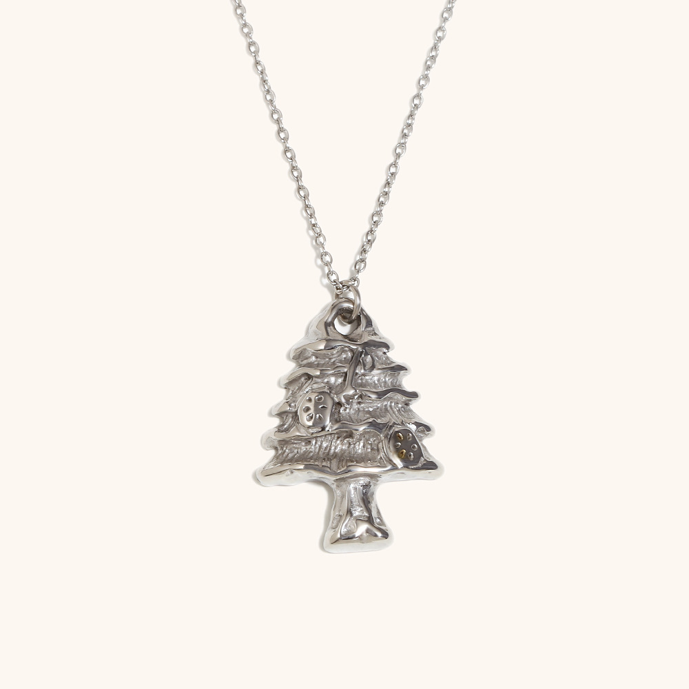 2:Christmas tree pendant necklace-steel color