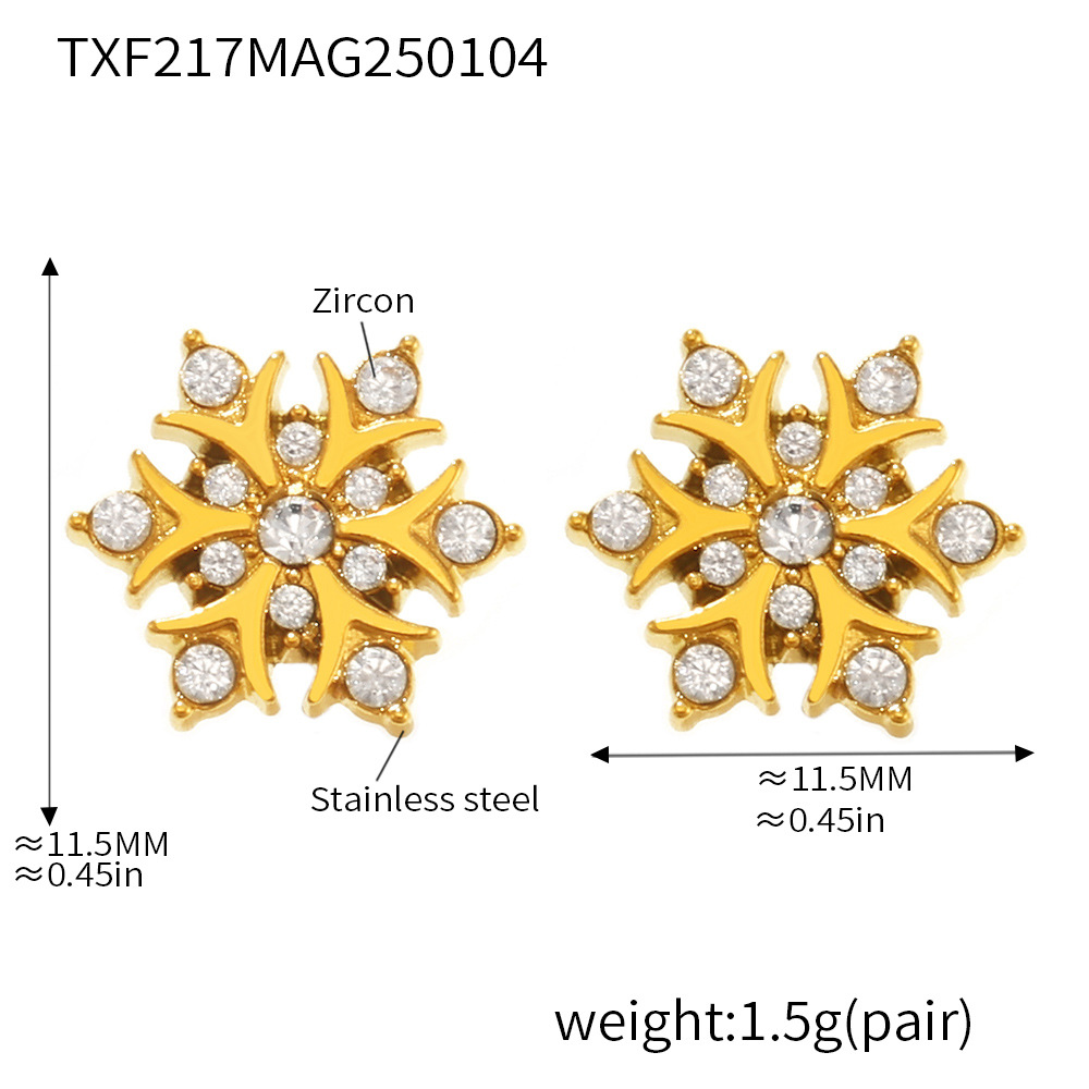 5:Txf217-gold snowflake zircon earrings