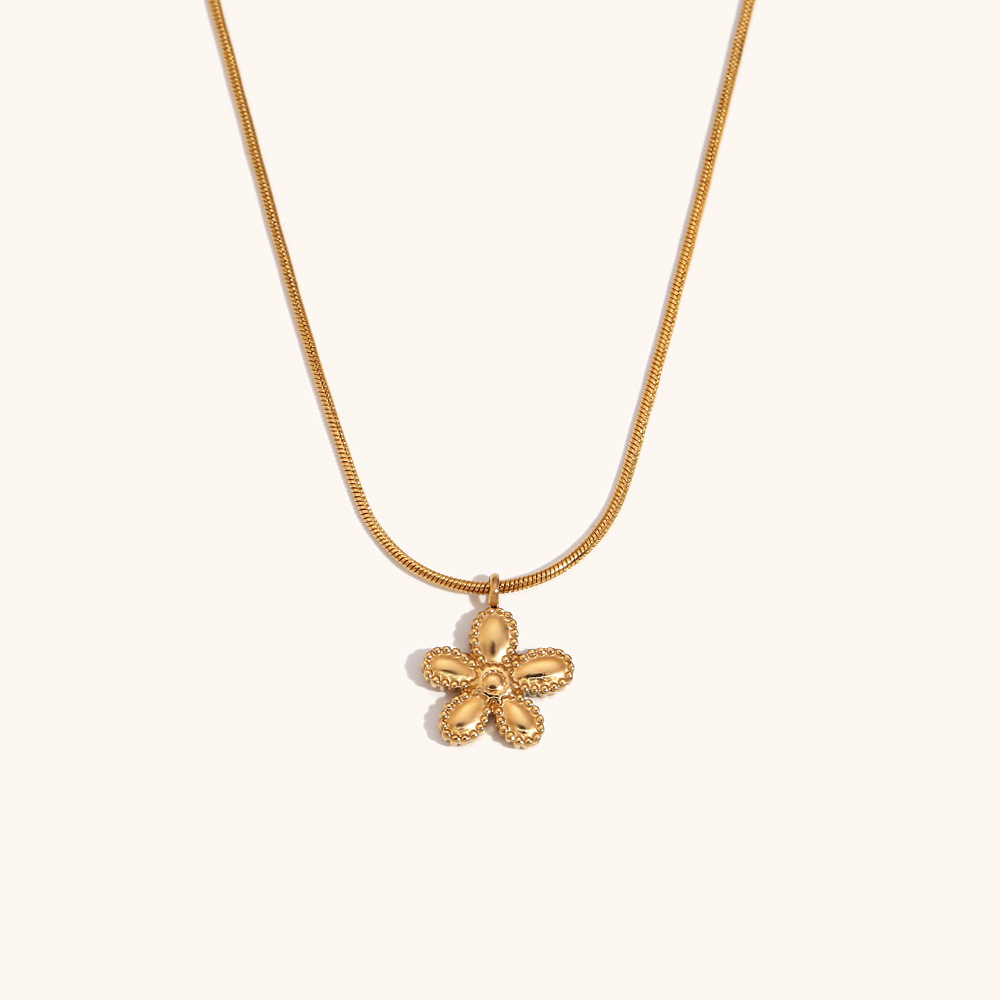 3:Thin Snake Chain Flower Pendant Necklace-Gold
