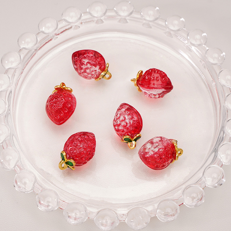 Strawberry about 12x17mm transparent red 2 pcs/pac