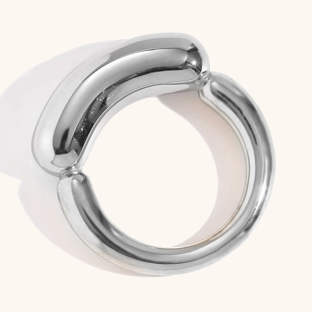 3:Cast creative thick line smile ring-steel color
