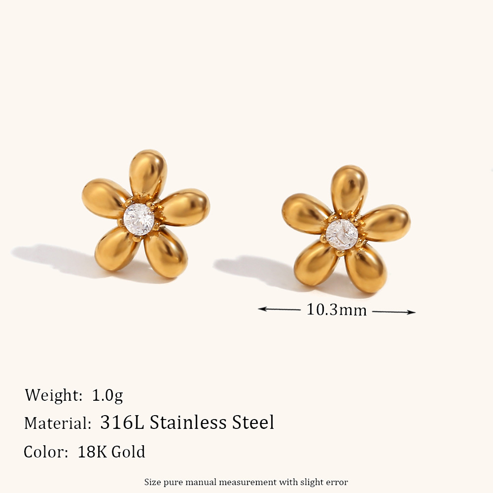 1:Mini zircon flower stud earrings-Gold