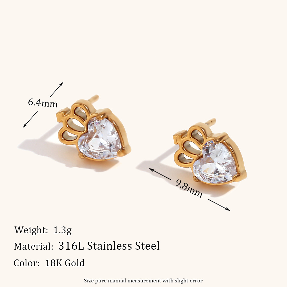 3:Mini zircon Crown stud earrings-Gold