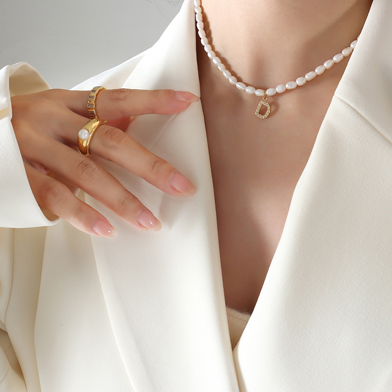 4:P1301-D letter gold necklace 38 7cm