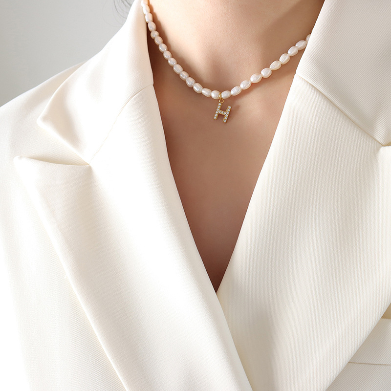 8:P1301-H letter gold necklace 38 7cm