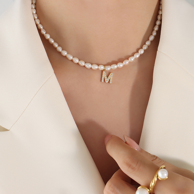 13:P1301-M letter gold necklace 38 7cm