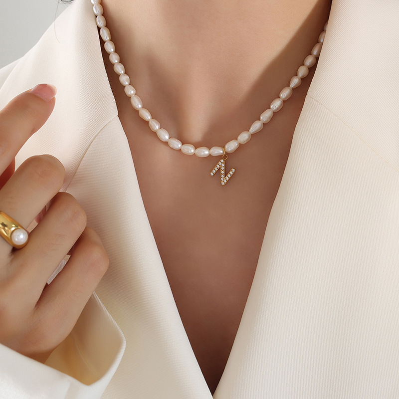 14:P1301-N letter gold necklace 38 7cm