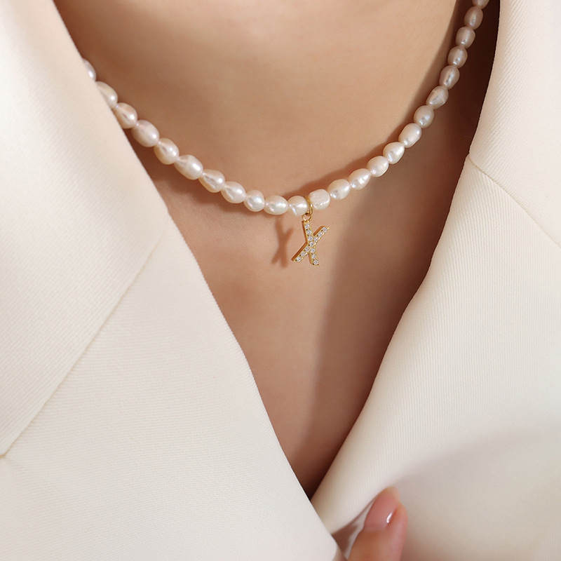 24:P1301-X letter gold necklace 38 7cm